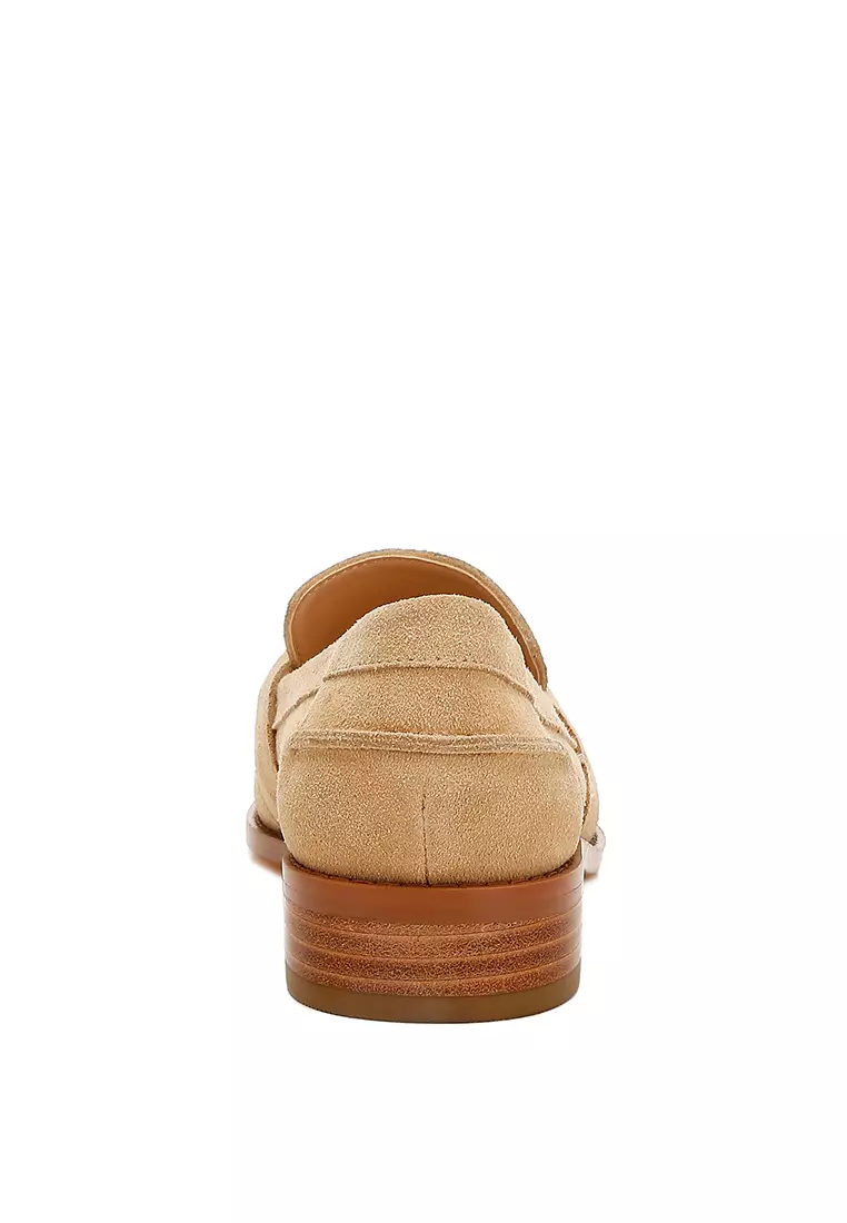 Beige Tassels Detail Suede Loafers