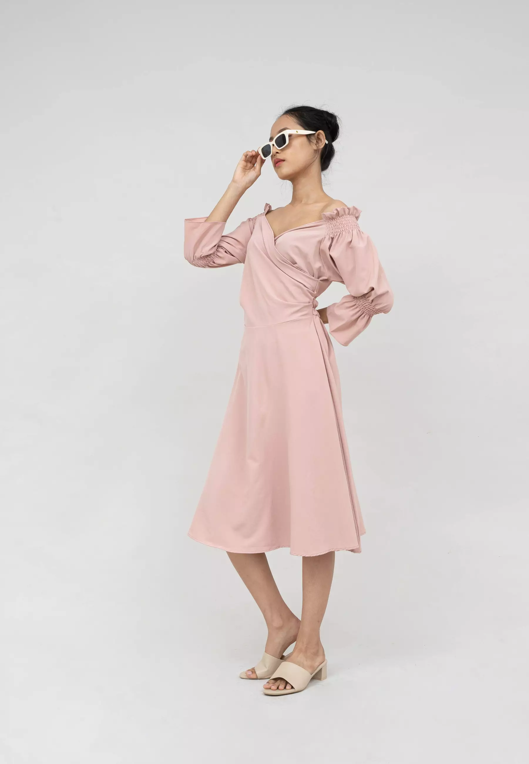 Houseofcuff Blossom Dress in Soft Pink Dress Crepe Model Sabrina