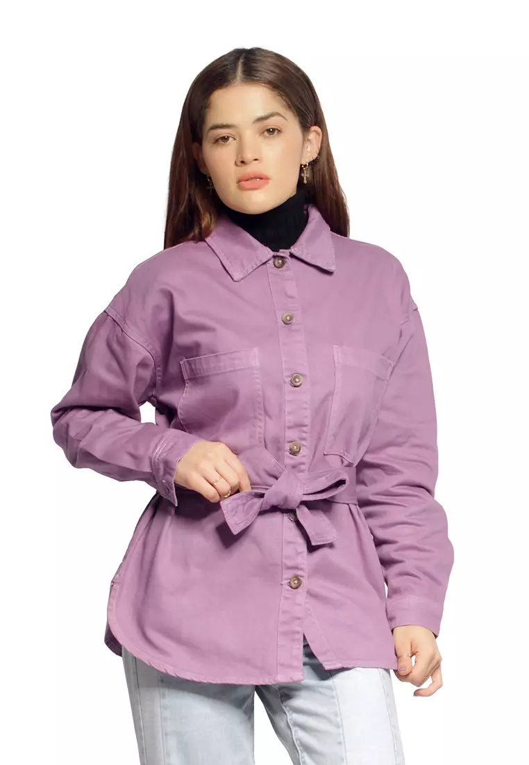 Lilac Tie Up Detail Twill Shacket
