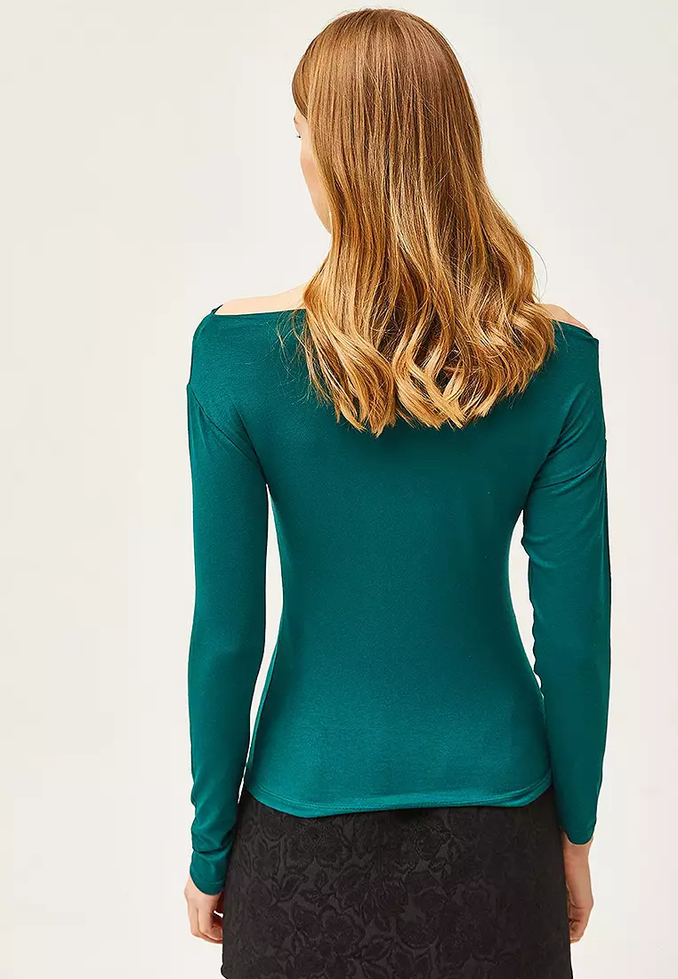 Women's Boat Neck Knitted Viscose Blouse BLZ-19002486