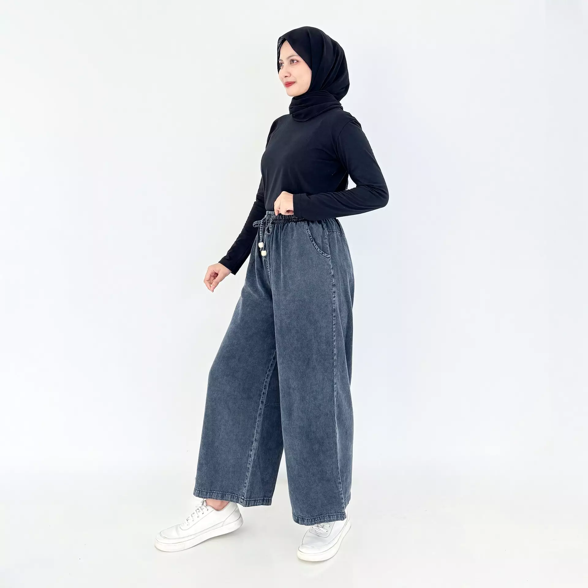 Emma Denim Culotte [DARK SNOW BLACK] Celana Panjang Wanita Size M-4L