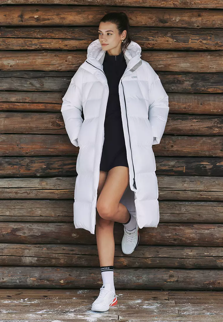 女裝 K-SWISS LOGO 防風長版鵝絨羽絨外套