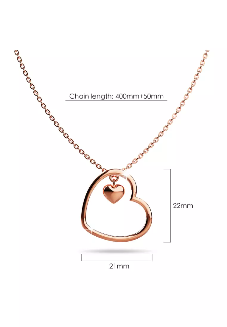 Solid 925 Sterling Silver Rose Gold Filled Joined Heart-Shaped Pendant Necklace