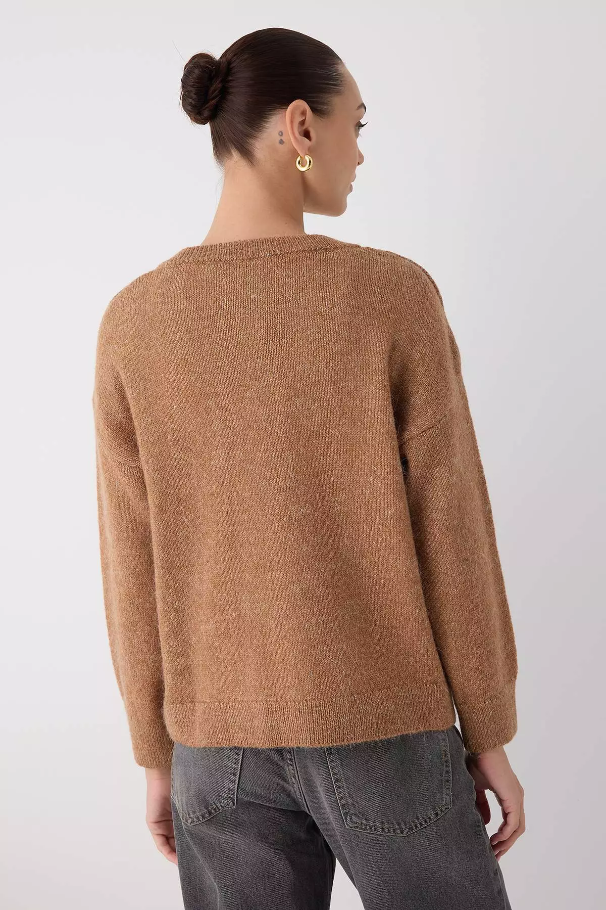 米色羊駝毛混紡闊管針織毛衣