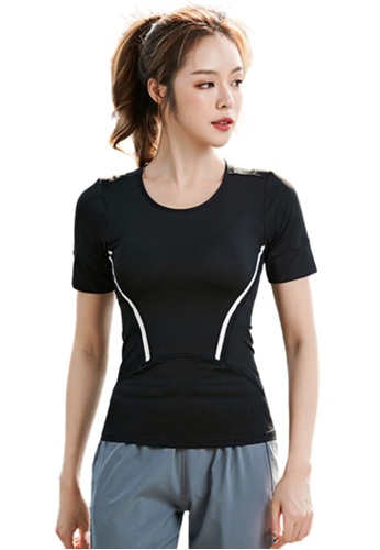 B-Code black ZYS2030-Lady Quick Drying Running Fitness Yoga Sports Short Sleeve Top -Black 91841AAF262099GS_1