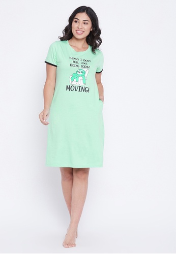 Clovia green Clovia Quirky Quote Print Short Night Dress in Mint Green - 100% Cotton FCE0CAAEAD1746GS_1