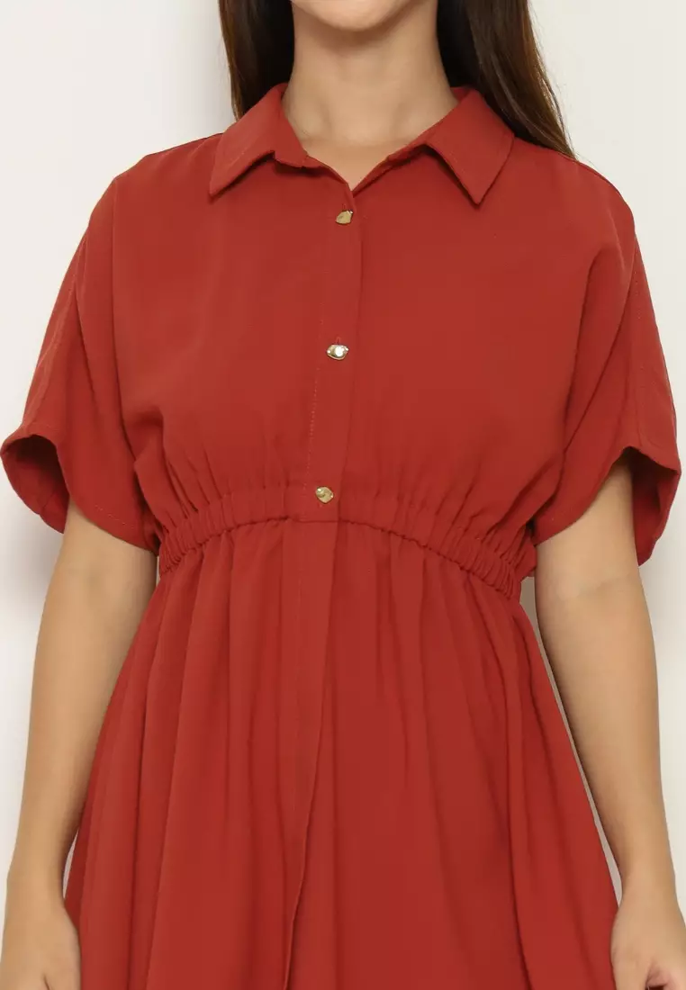 Urban Exchange Gabby Dress Terracota - Gaun Kasual Midi Dress