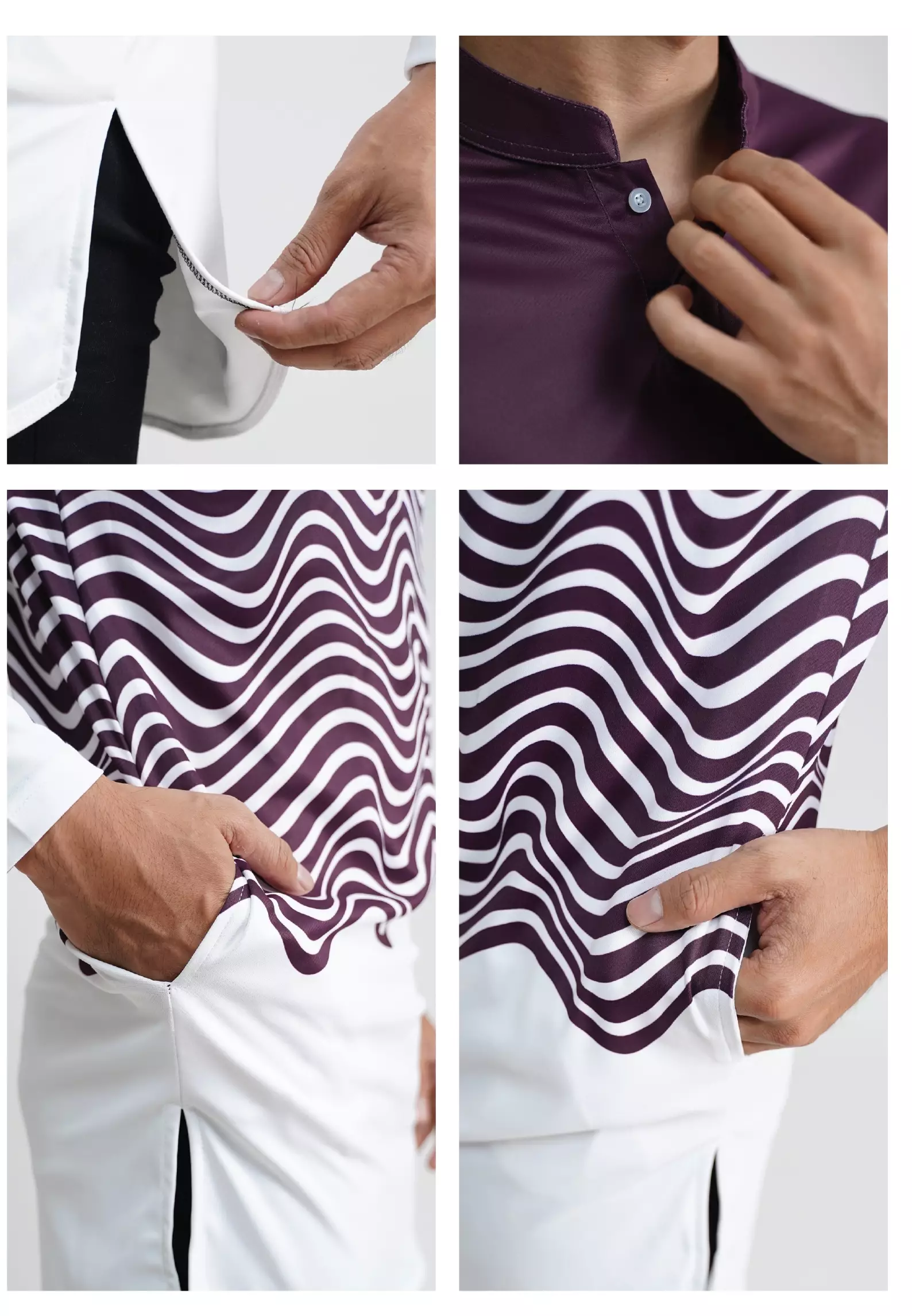 Tiento Pakaian Koko Pria Baju Muslim Dry Fit Kurta Lengan Panjang Motif Bena