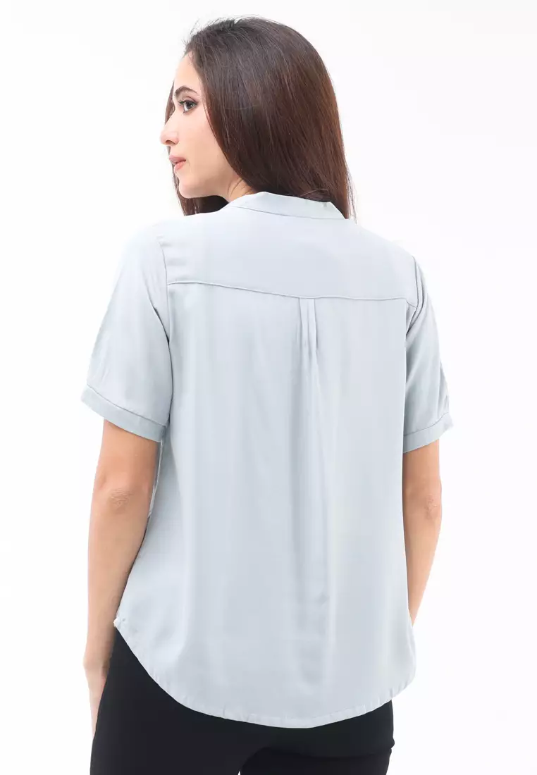 Woven Plain S.Twill Rayon Short Sleeve Blouse