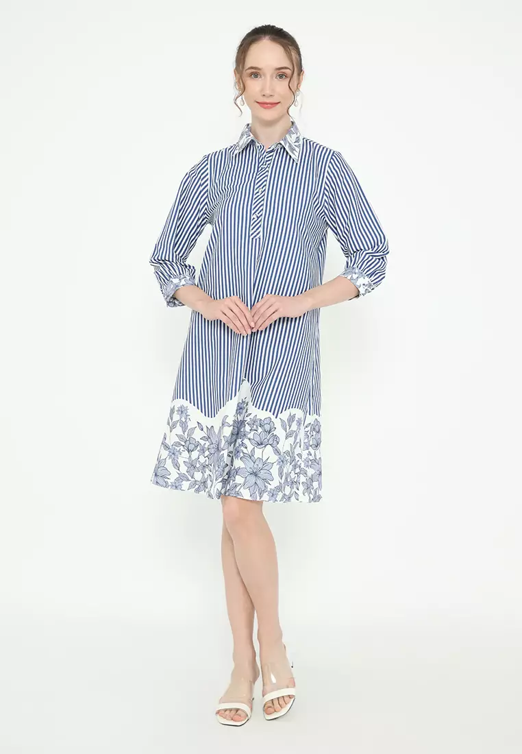 Mini dress With Stripe Pattern In Blue By Brilliant Girl Warna BIRU