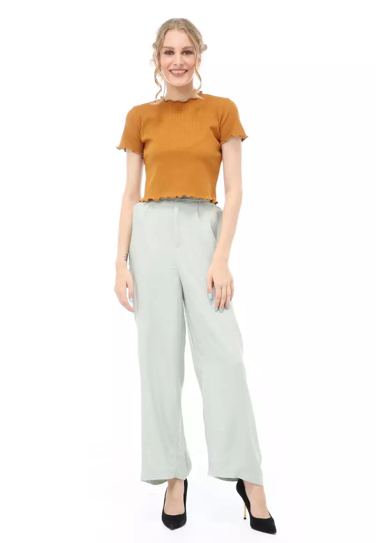 Jourel Celana Panjang Kasual Kulot Highwaist Wanita Style Kancing Resleting Material Rayon ORIGINAL - Grey