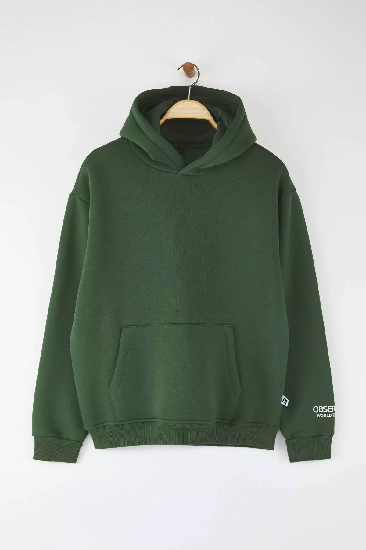 Khaki Hooded Oversize/Wide Cut Embroidered Labeled Soft Fabric Sweatshirt Tmnaw24Sw00031