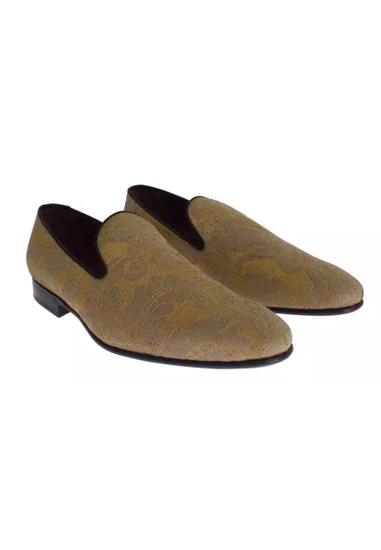 Gold top suede loafers