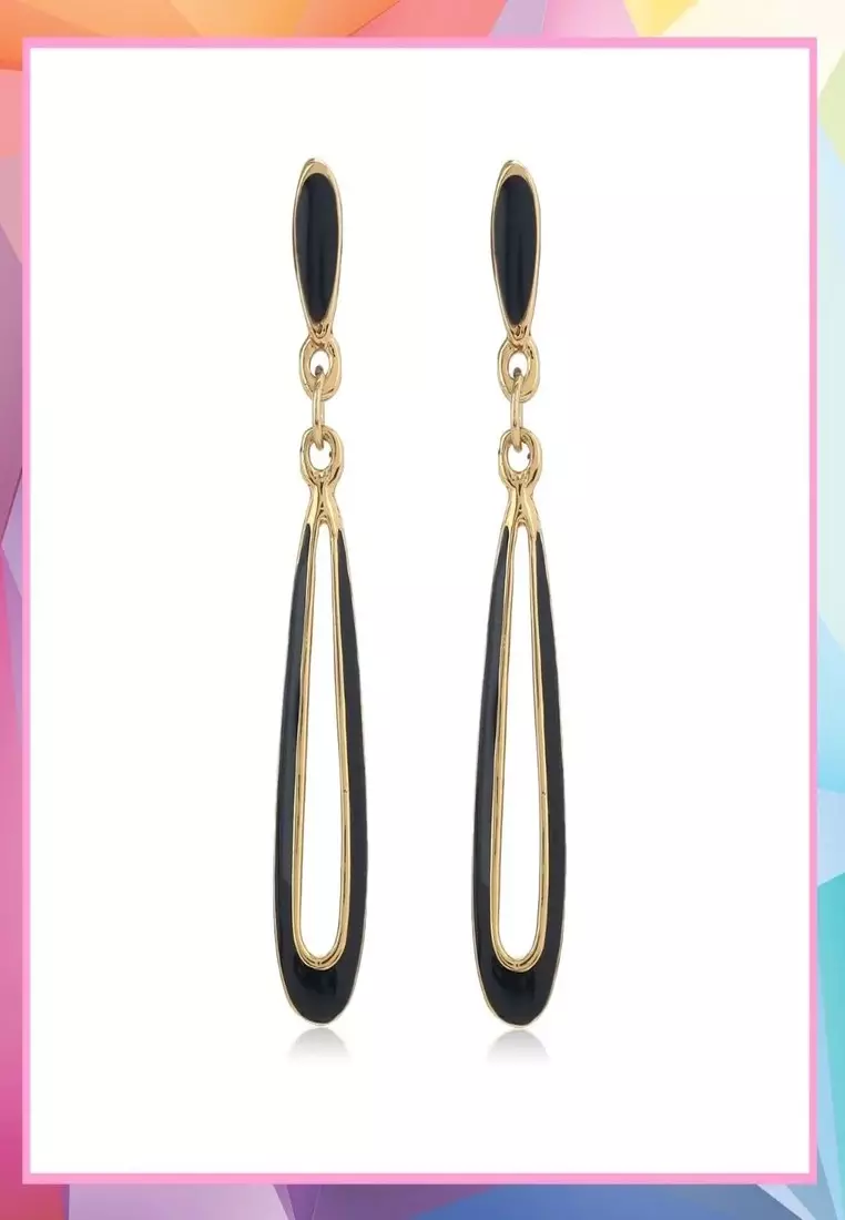 Black Enamel Drop Dangler Earrings