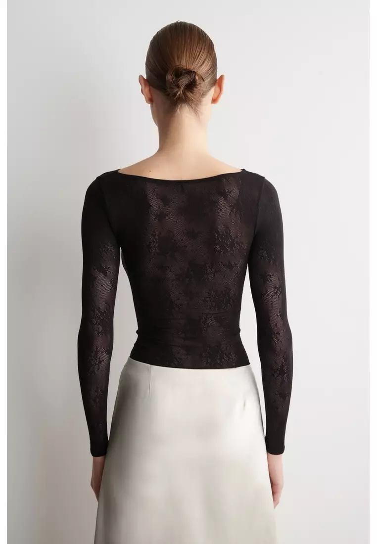 FLORAL-JACQUARD LACE TOP