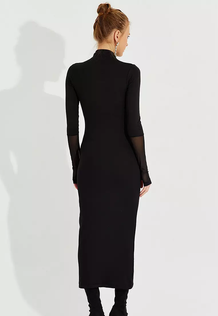 Mock Neck Midi Dress