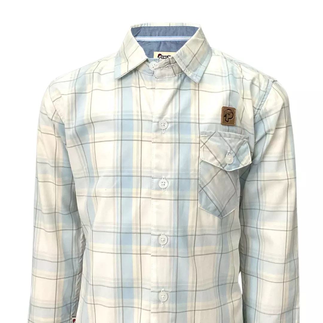 Pingu Kemeja Anak Laki Laki Kotak-Kotak Panjang Biru Muda 92100531