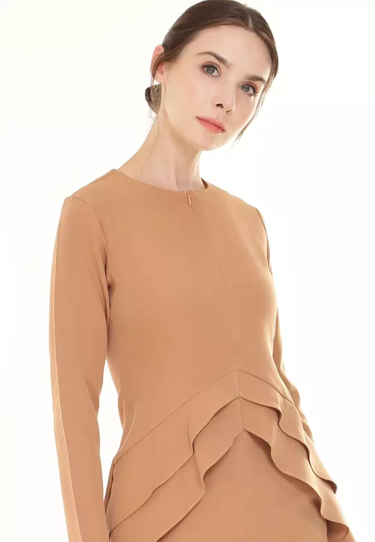 Vecona Kurung Modern in Mustard Brown