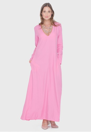 Long Pink Dress with Pockets