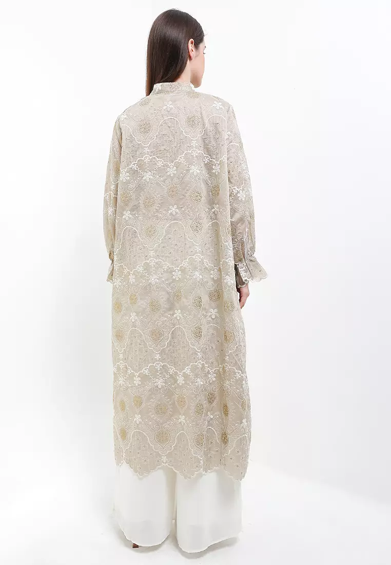 Mandarin Collar Full Emb Chiffon Outer