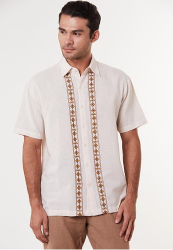 East India Company Shaarad Linen Shirt With Subtle With Ethnic Embroidery 594A6AA68EE659GS_1