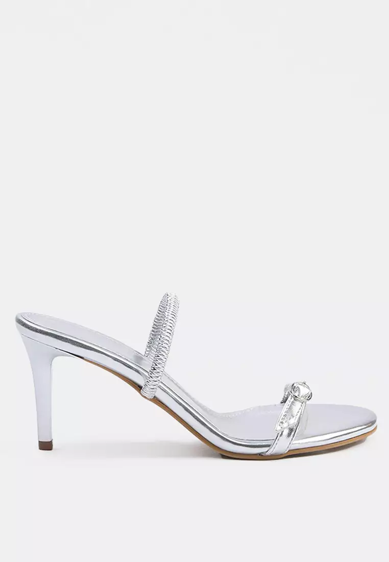 Silver Buckle Detailed Dual-Use Almond Toe Thin Heeled Sandals