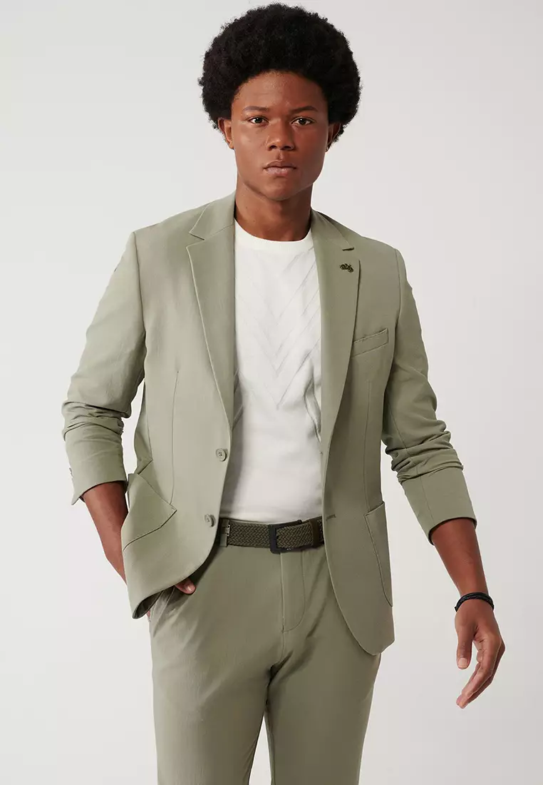 Men's Light Khaki Slit Unlined Way Stretch Lightweight Jacket A41Y4003
