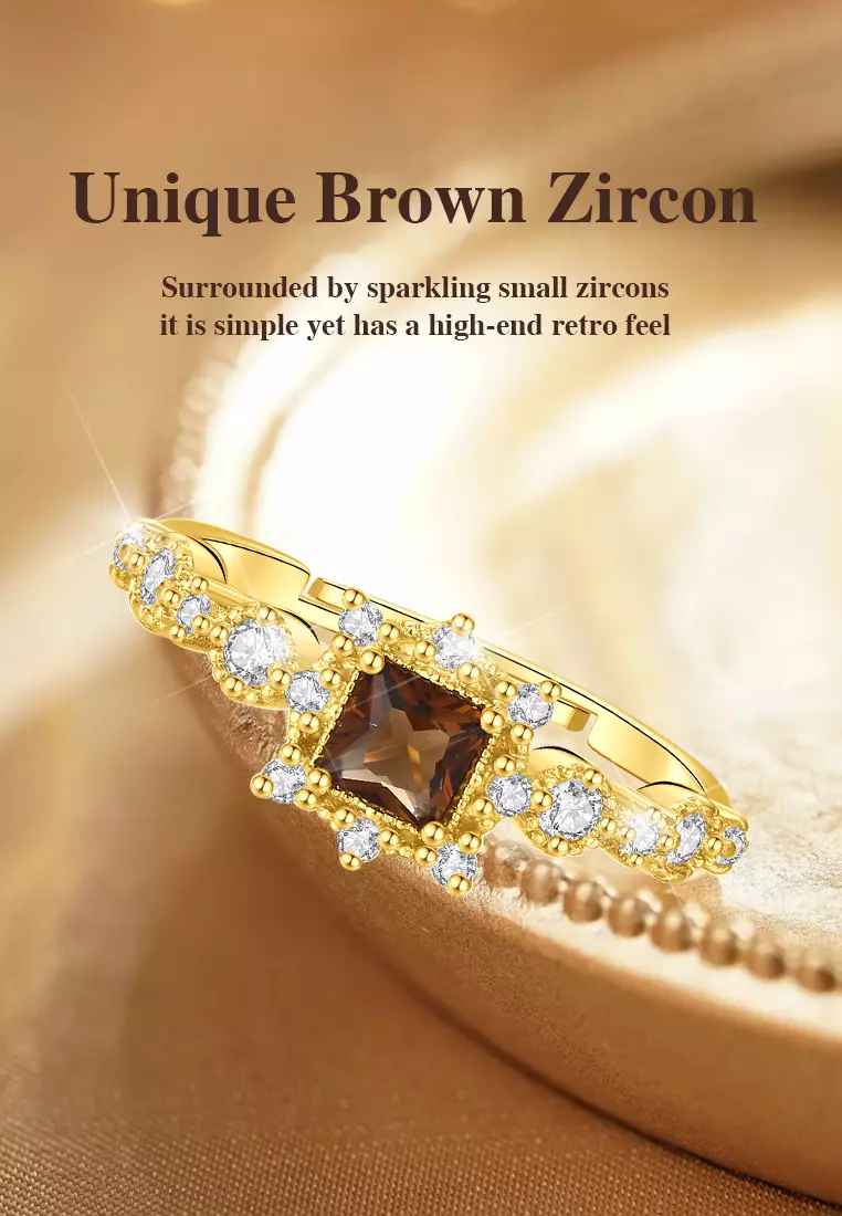 Cincin Wanita Brown Zircon Original Aksesoris Cewek Aksesoris Adjustable Tunangan Jewellery Anti karat