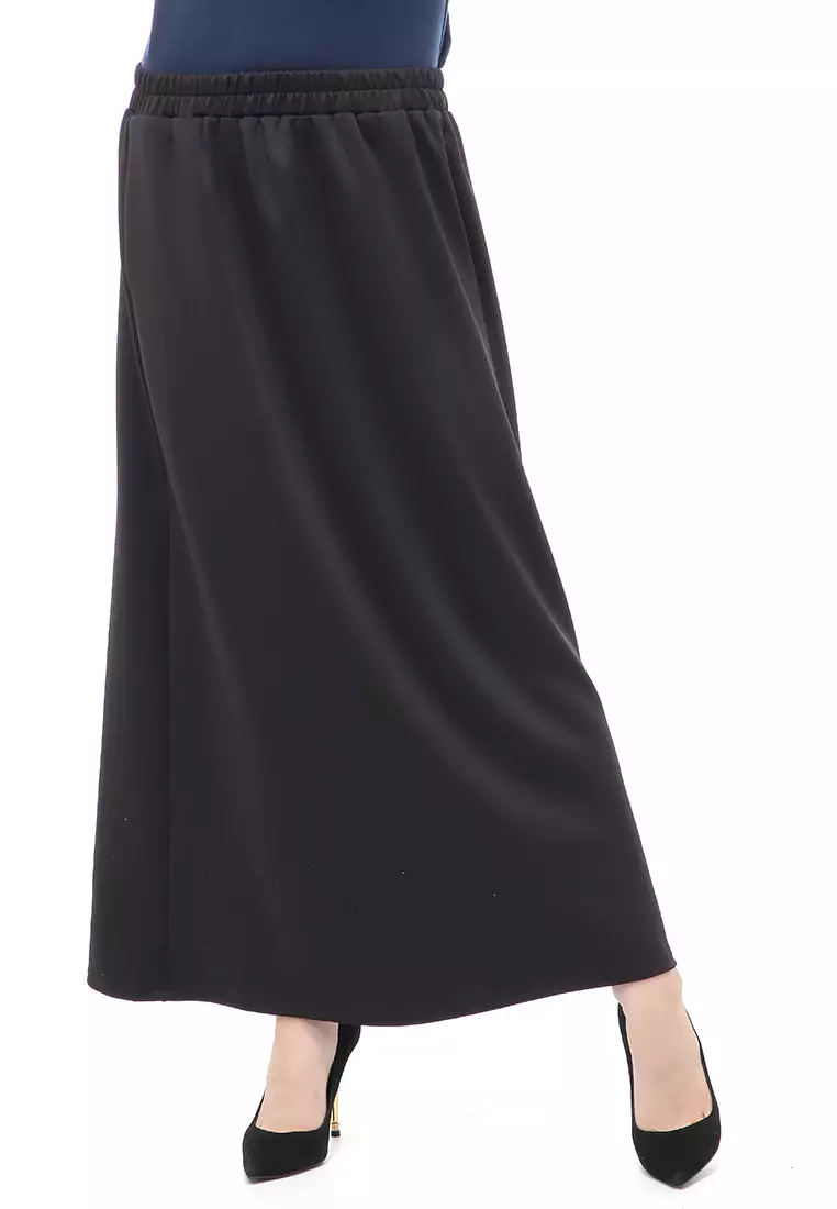 Rok Panjang Muslimah Polos Bawahan Wanita Regular Fit All Size - Hitam