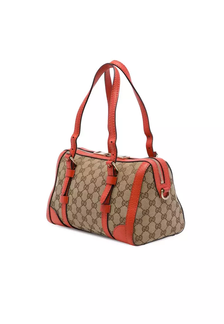 Pre-Loved Gucci Small Gg Canvas Belted Boston Bag