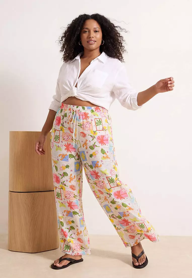 Beach Wear Multi-Colored Tropical Pattern Woven Pants Tbbss26Ar00018