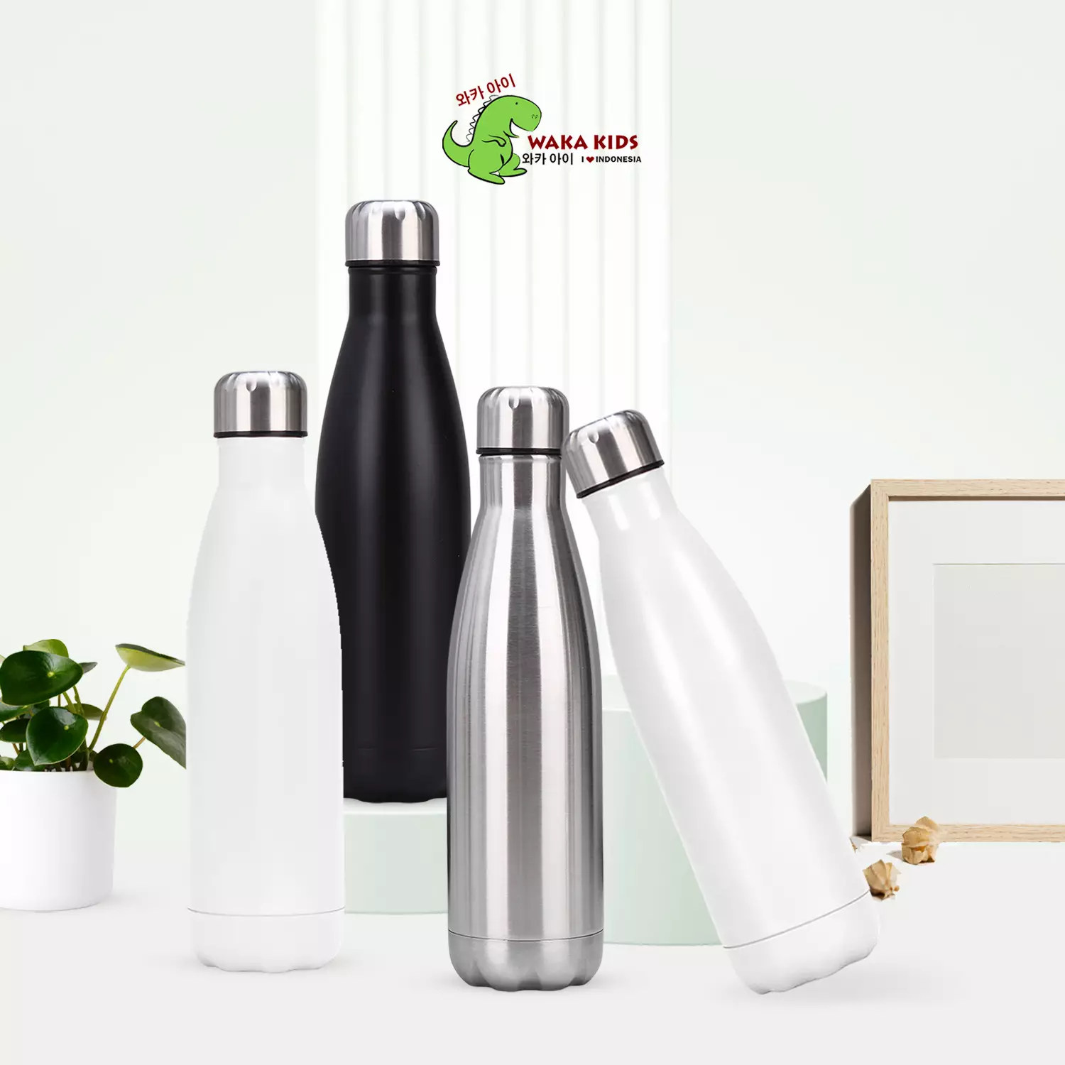 Wakakids Botol Minum Termos Bowling Stainless Steel Tumbler Portable Polos 500ml K1007A Venrc Hitam