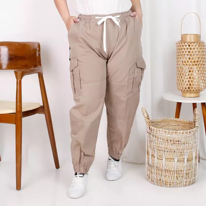 DIVA Celana Wanita Ukuran Big Celana Panjang Cargo Big Size Celana Cargo Over Size - KREM