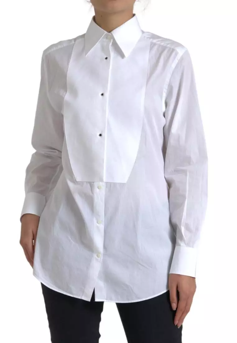 Dolce & Gabbana White Cotton Collared Long Sleeves Shirt Top