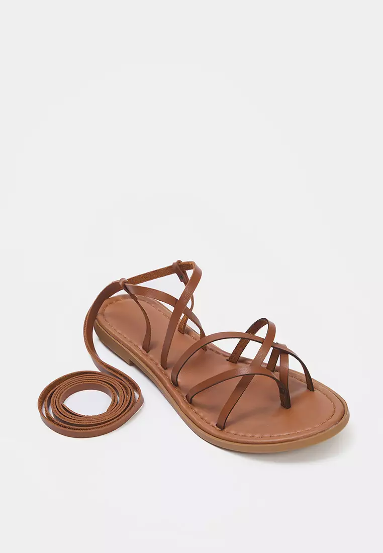 Tan Ankle Strap Flip Flops Women's Sandals Takss25Sd00021