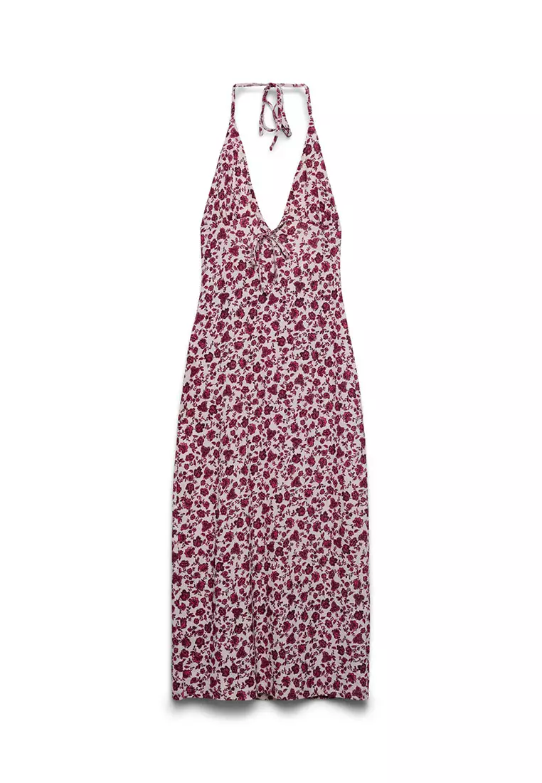 Women's Mini Flower Design Halter Midi Dress