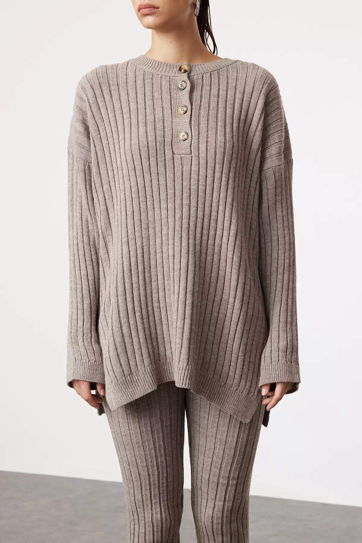 Mink Ribbed Wide Pattern Knitwear Bottom-Top Set