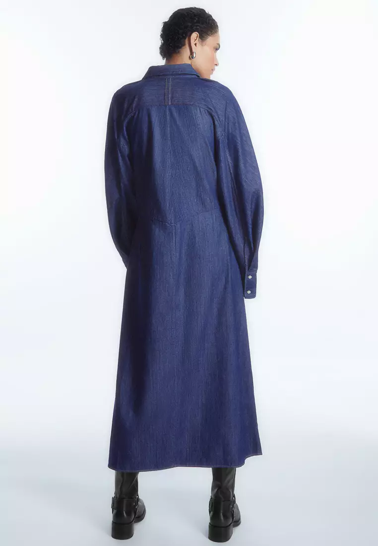 white christmas dresses COS BLUE LIGHTWEIGHT DENIM LONG SLEEVE SHIRT DRESS SIZE 12 – Whispers Dress  Agency main image 1