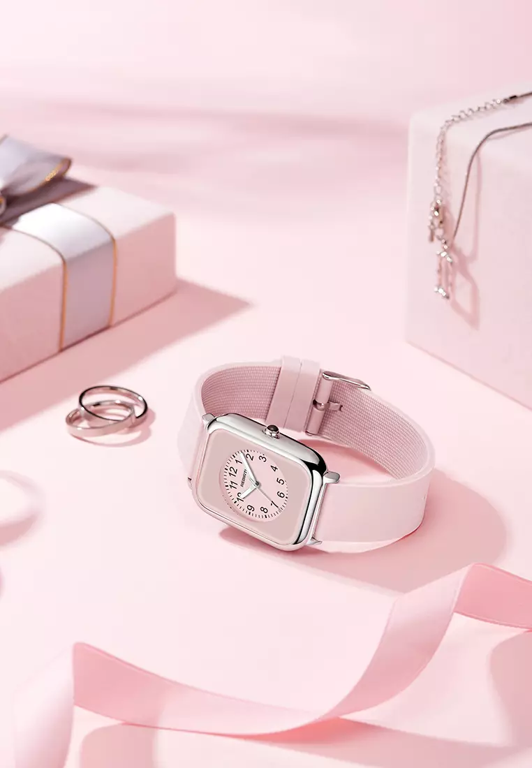 Jam Tangan Wanita Anggun Square Tali silikon Bisnis Display Kuarsa 3ATM Anti Air