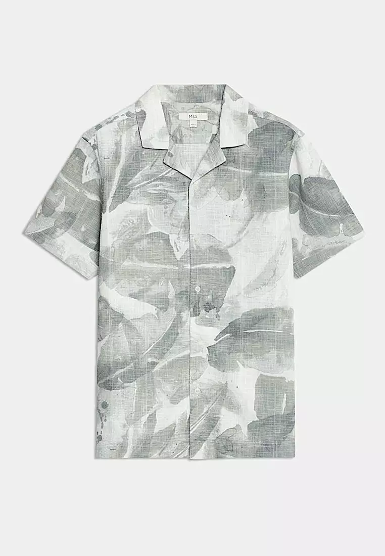 Cotton Rich Short Sleeve Cuban Collar Shirt