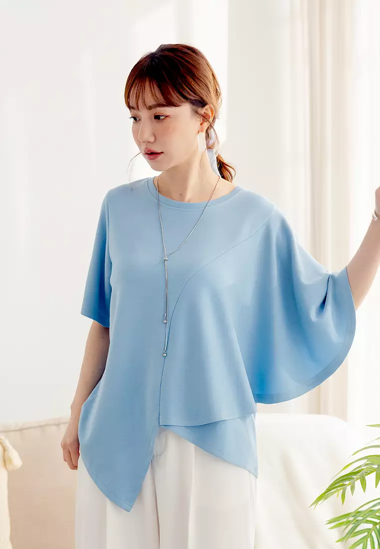 Soft Air Cotton Asymmetrical Dolman Sleeve Top [AB20409]