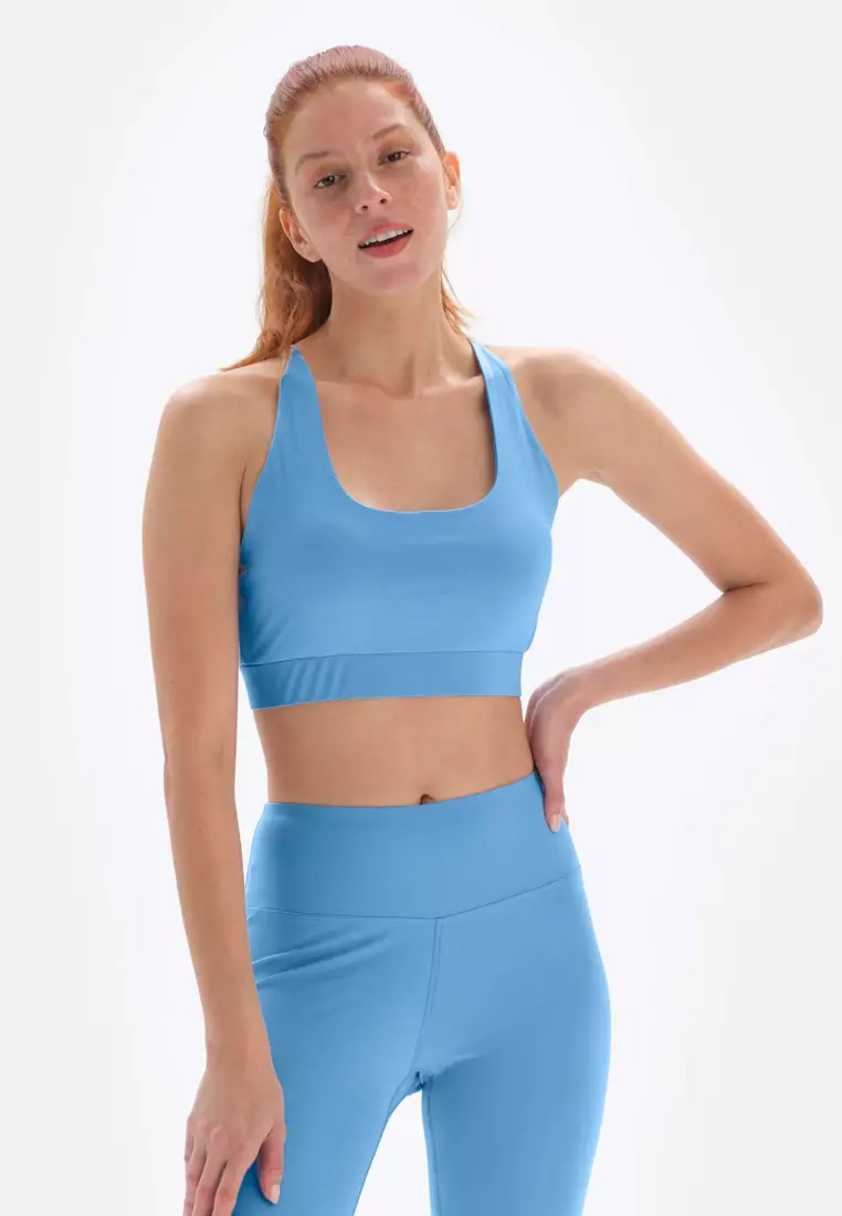 Buy DAGİ Light Blue Sports Bras, U-Neck, Straps Activewear for Women Online
