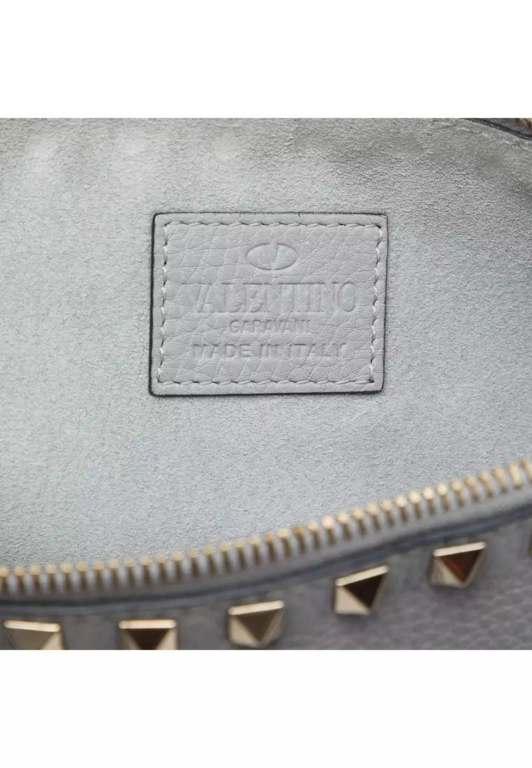 Pre-Loved Valentino Grained Calfskin Rockstud Zip Clutch