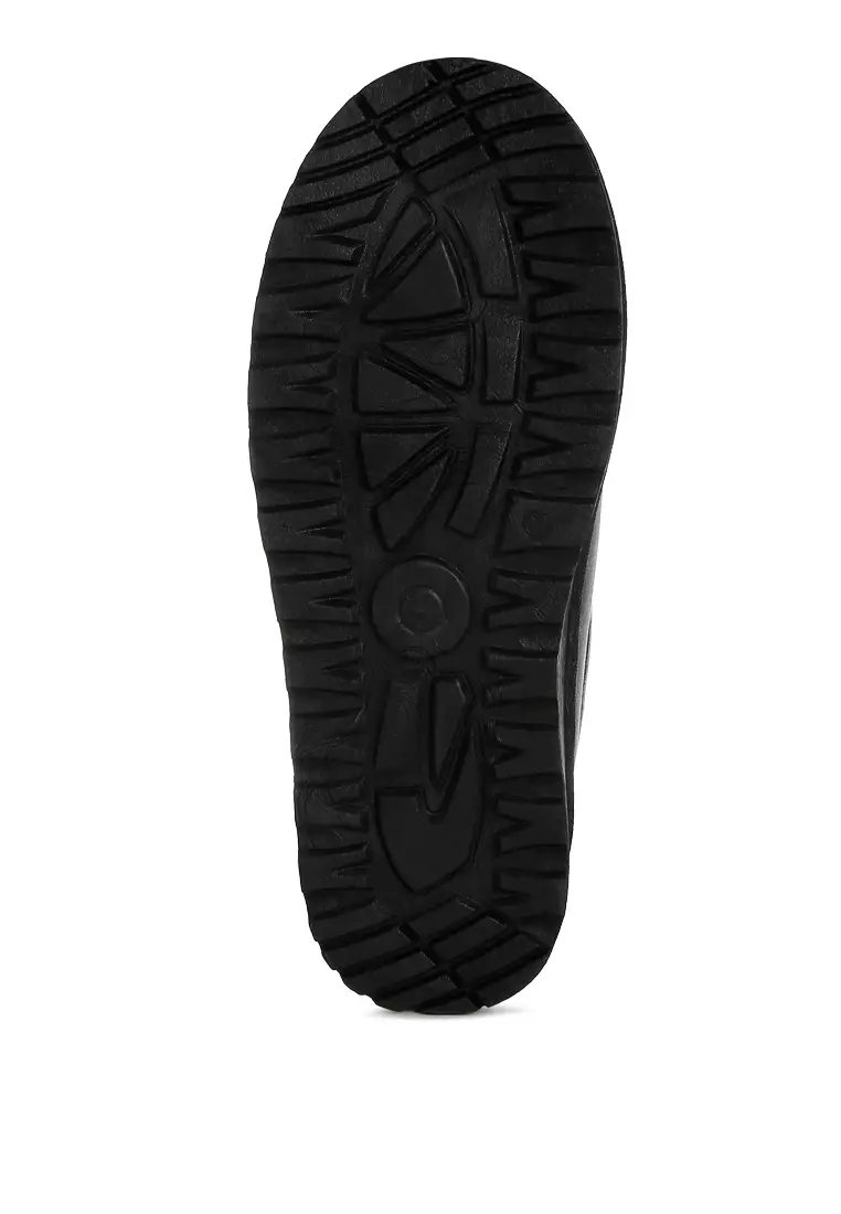 Sepatu Slip-On Klasik Platform Kulit Imitasi Warna Hitam