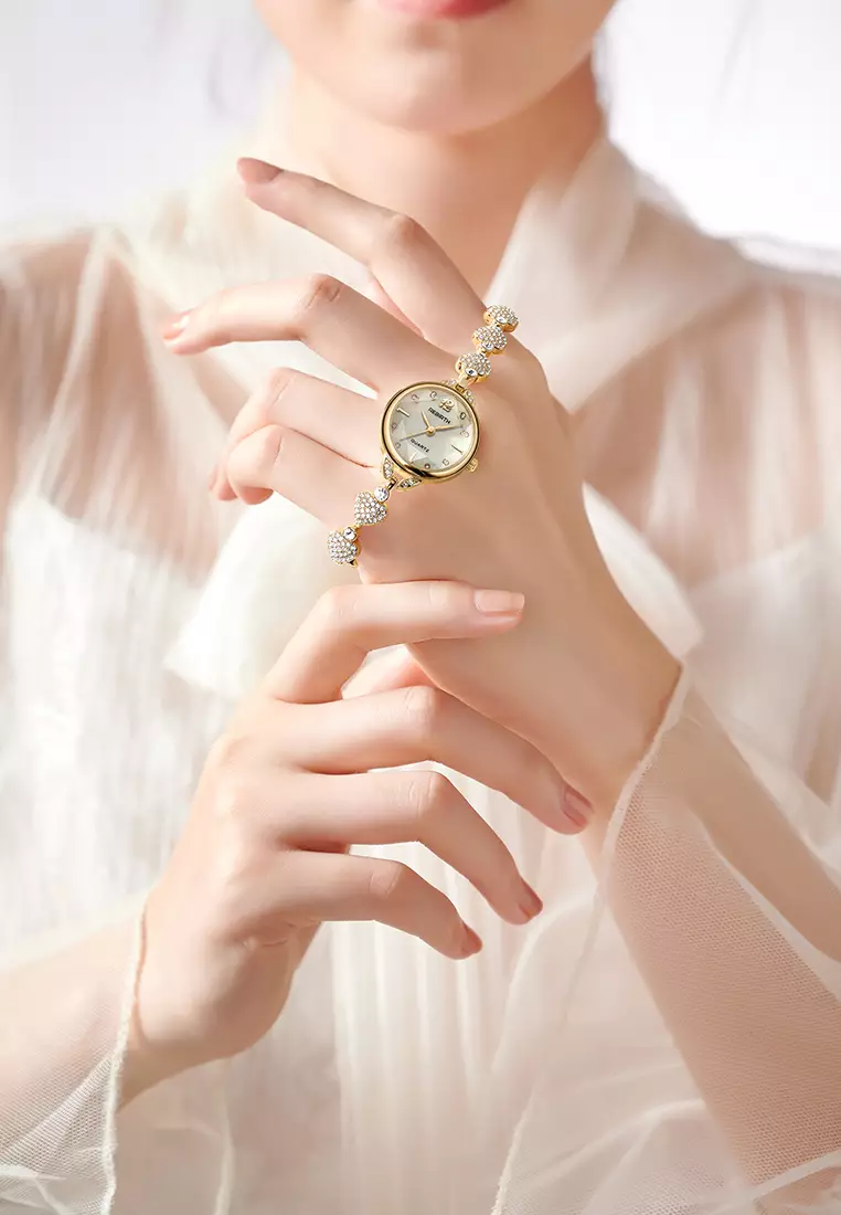 Jam Tangan Wanita Tali Gelang Berlian Mewah Anggun Anti Air Kuarsa Jam Tangan Cewek Original Gold