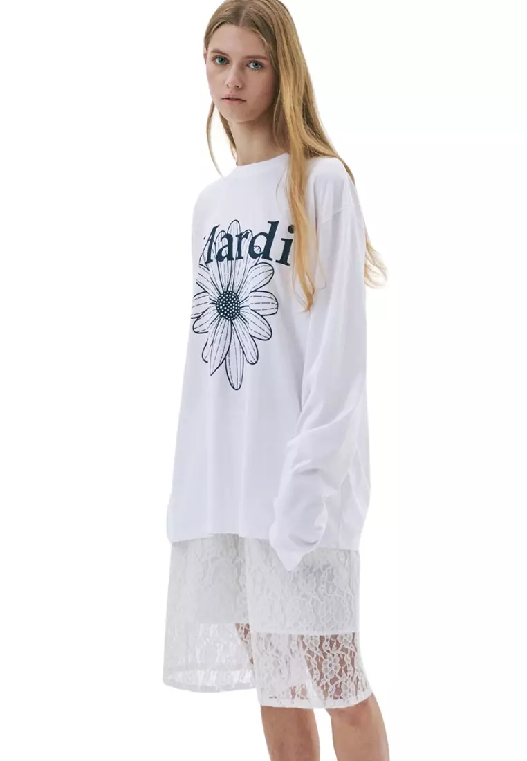 Unisex Tshirt Long Sleeve Flowermardi - White Navy