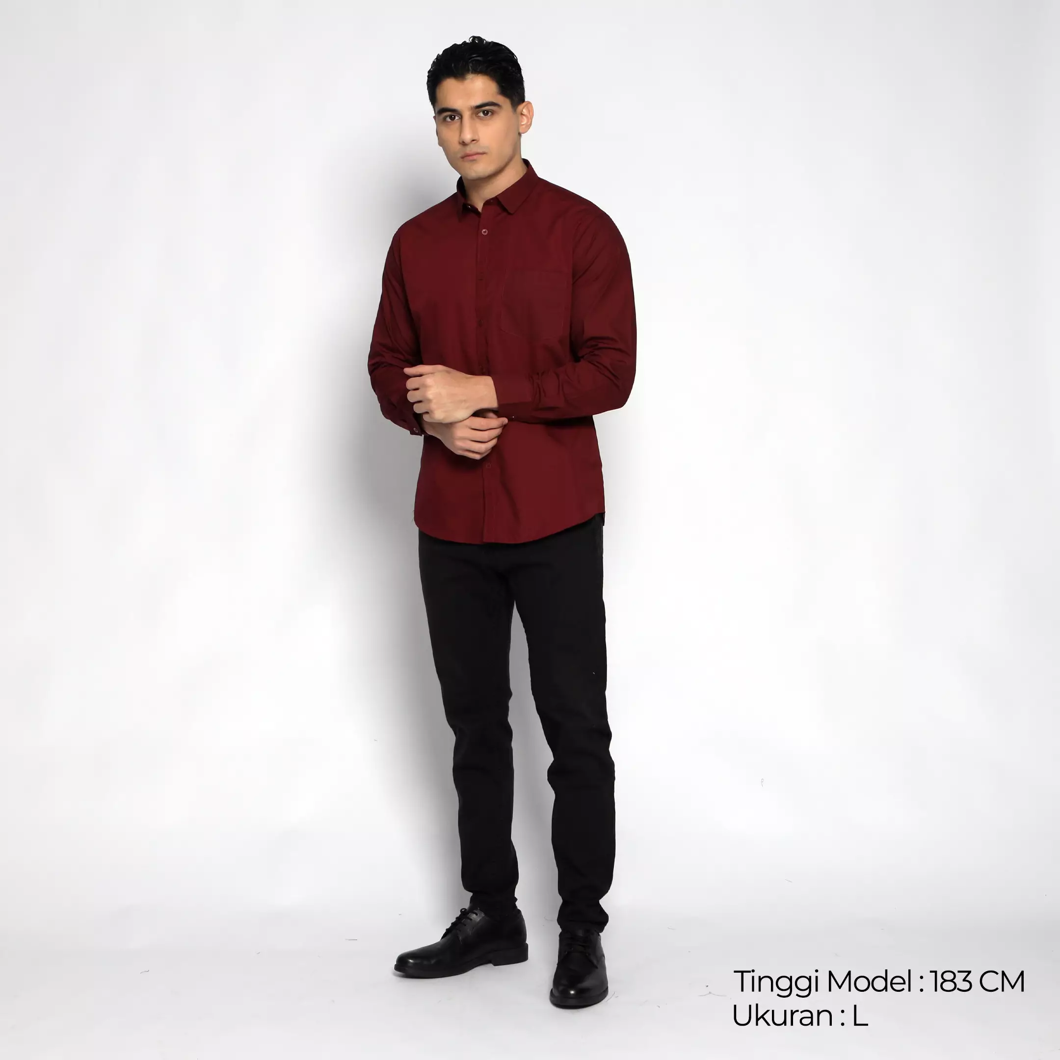 Simple Perfect Kemeja Pria Lengan Panjang Polos | Premium Solid Basic Shirt Gallant 7714 Maroon