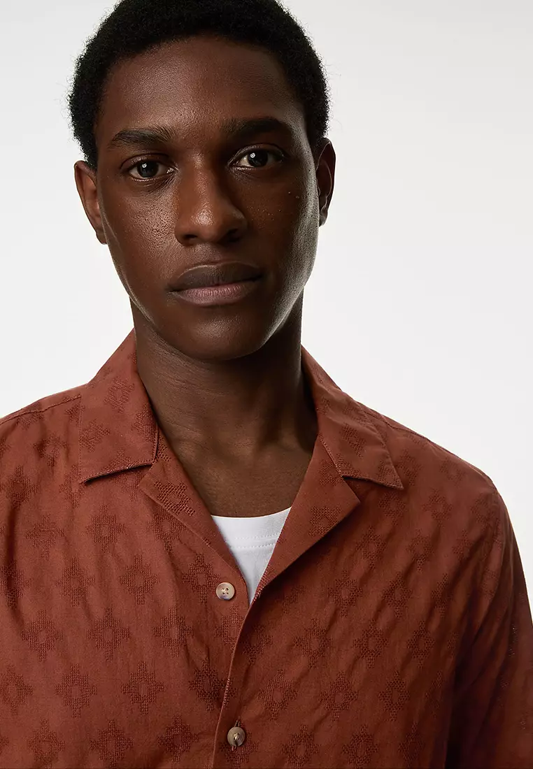 Pure Cotton Textured Cuban Collar Shirt