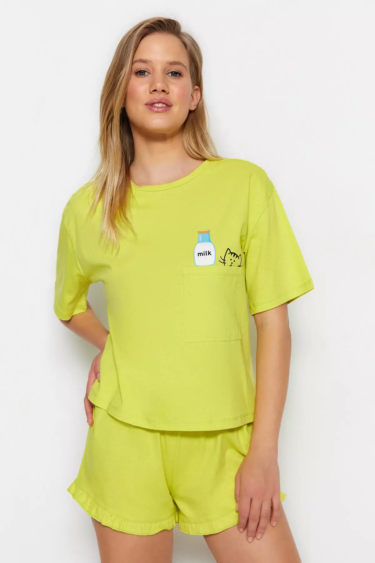 Buy Trendyol Graphic Plain with Frill Detail Pajamas Set 2024