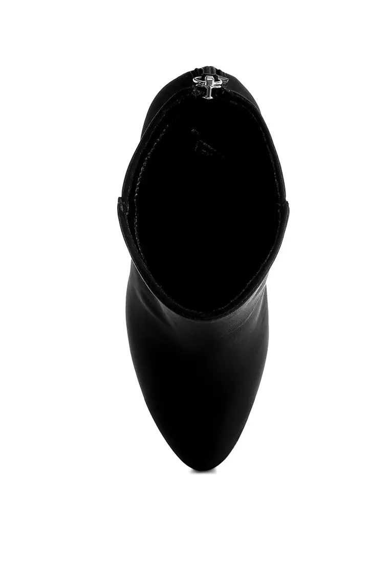 Lycra Block Heel Ankle Boots In Black